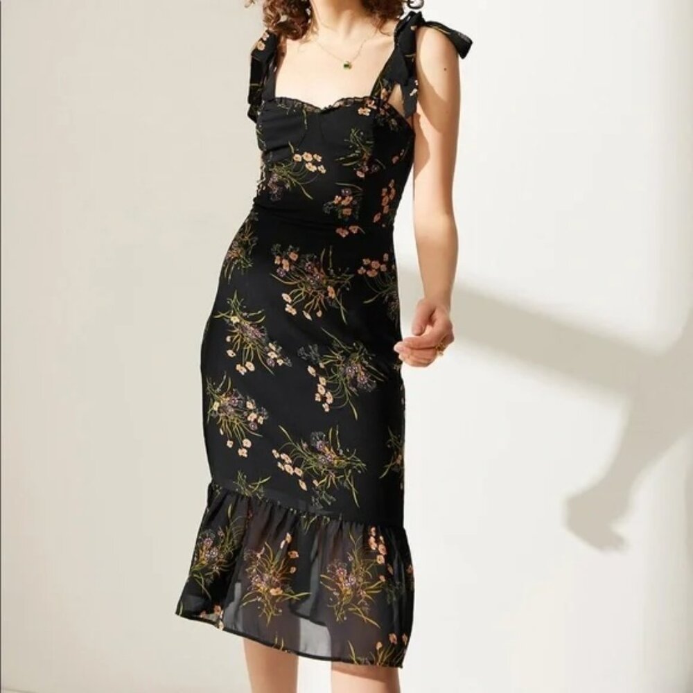 Floral Midi Tie-Strap Dress NWOT